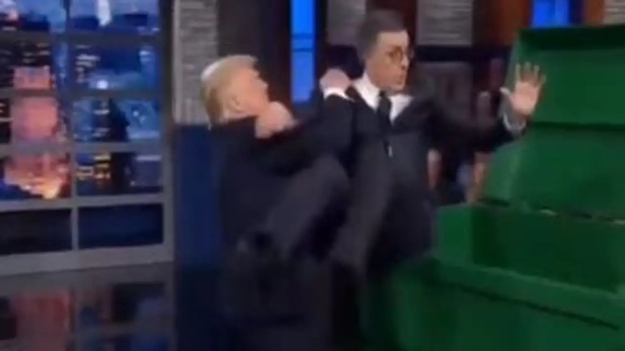 مشهد غريب.. ترامب يظهر مع ستيفن كولبير في فيديو مثير!